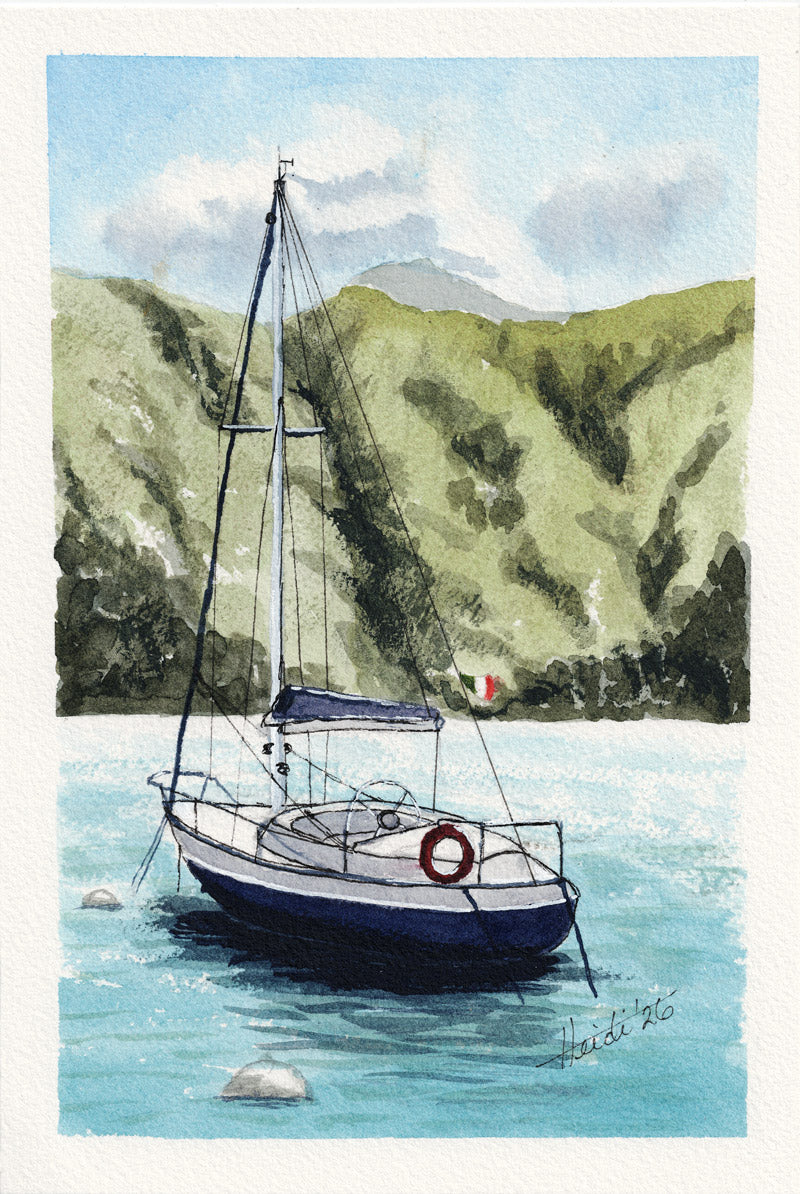 Bellagio Sailboat | Original Lake Como Watercolor Painting