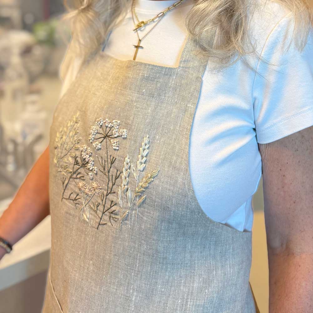 Hand Embroidered Linen Apron - Amazing Faith Designs