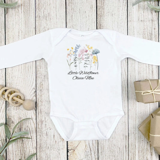 Little Wildflower Personalized Infant Long Sleeve Bodysuit - Amazing Faith Designs
