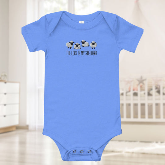 The Lord is My Shepherd Embroidered Sheep Baby Onesie - Amazing Faith Designs