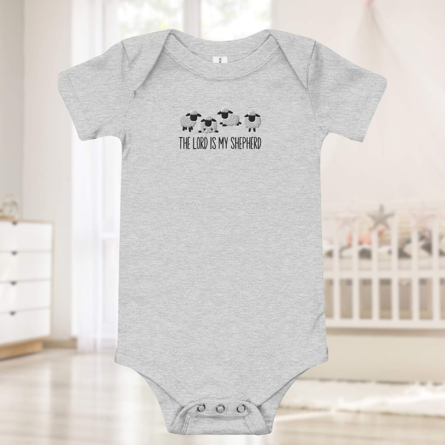 The Lord is My Shepherd Embroidered Sheep Baby Onesie - Amazing Faith Designs