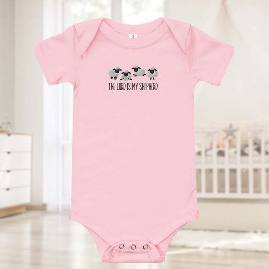 The Lord is My Shepherd Embroidered Sheep Baby Onesie - Amazing Faith Designs