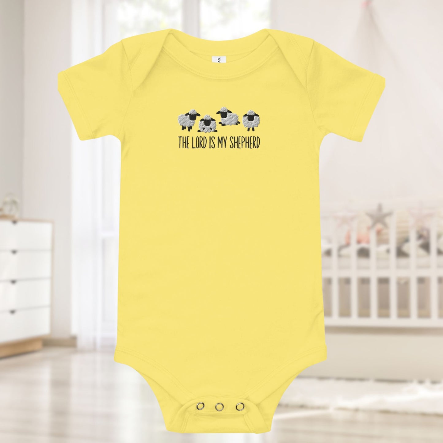 The Lord is My Shepherd Embroidered Sheep Baby Onesie - Amazing Faith Designs