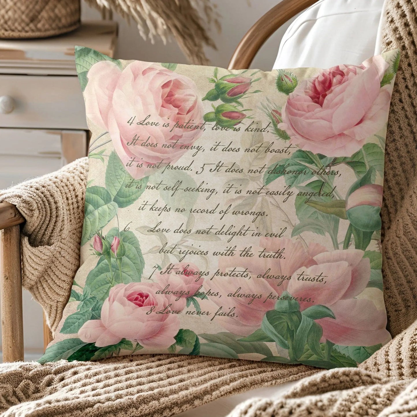 Love is Pink Floral Spun Polyester Square Pillowcase Printify