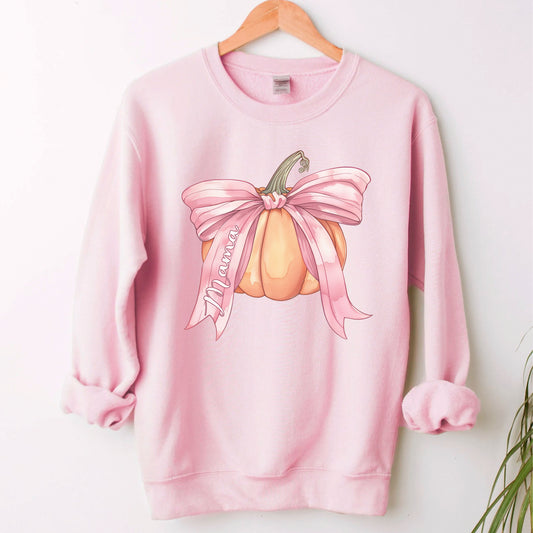 Matching Mama Pumpkin Coquette Pink Sweatshirt - Amazing Faith Designs