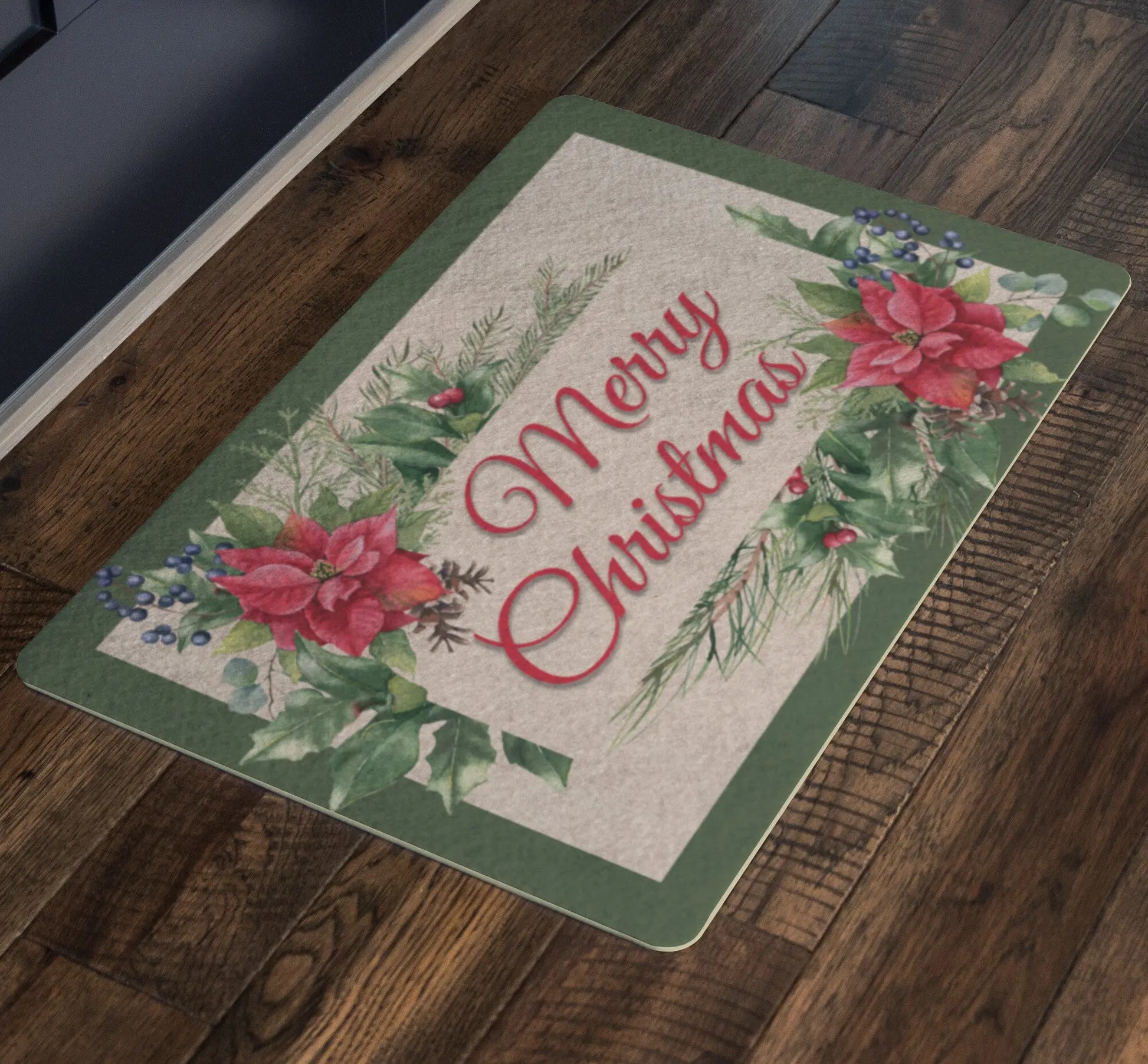 Merry Christmas Floral Door Mat - Amazing Faith Designs