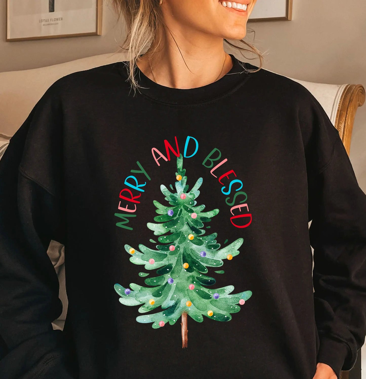 Merry and Blessed Christmas Sweatshirt - Amazing Faith Designs