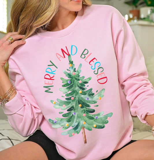 Merry and Blessed Women's Christmas Tree Sweatshirt Printify