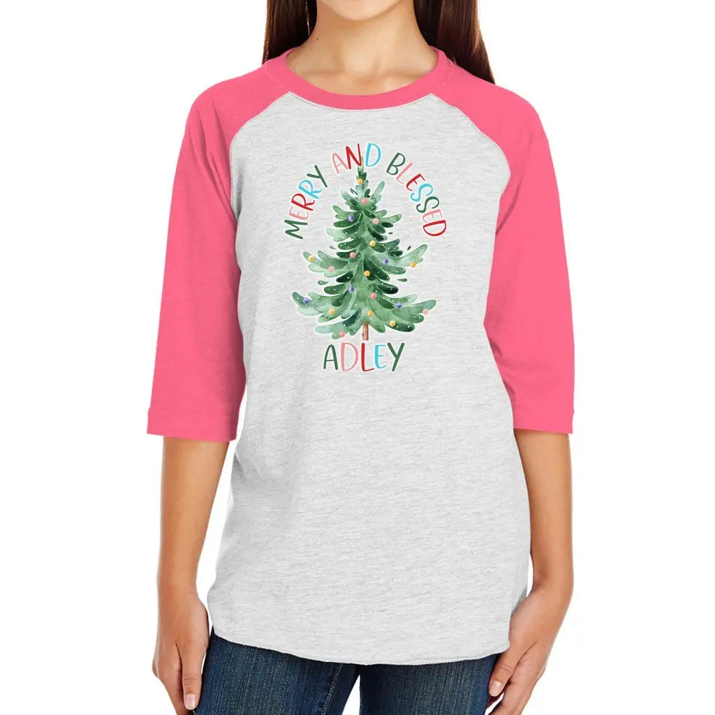 Merry and Bright Personalized Christmas Youth Shirt Awkward Styles