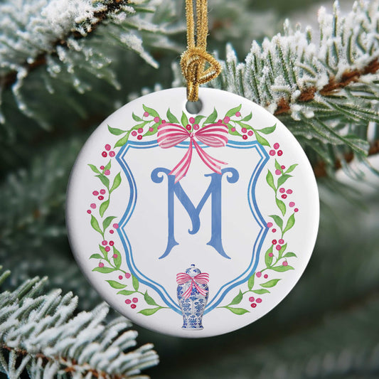 Christmas Monogram Personalized Ceramic Ornament - Amazing Faith Designs