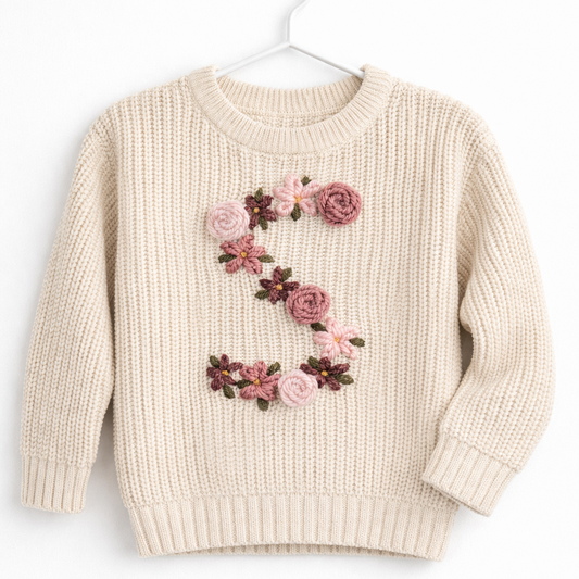 Embroidered Flower Initial Sweater - Amazing Faith Designs
