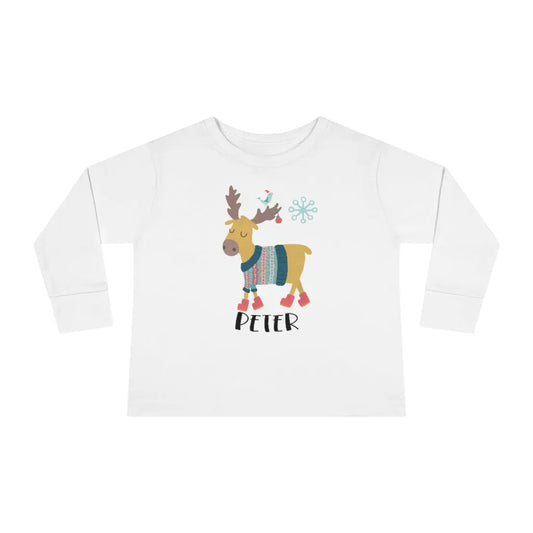 Moose Christmas Personalized Toddler Long Sleeve Tee Printify
