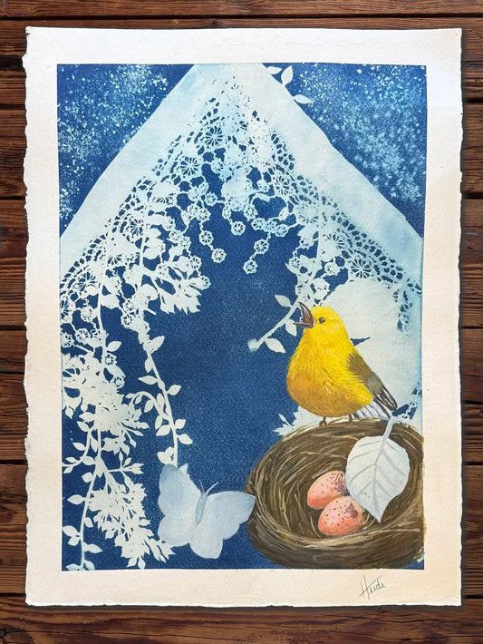 Morning Song - Acrylic on Cyanotype Painting - Amazing Faith Designs