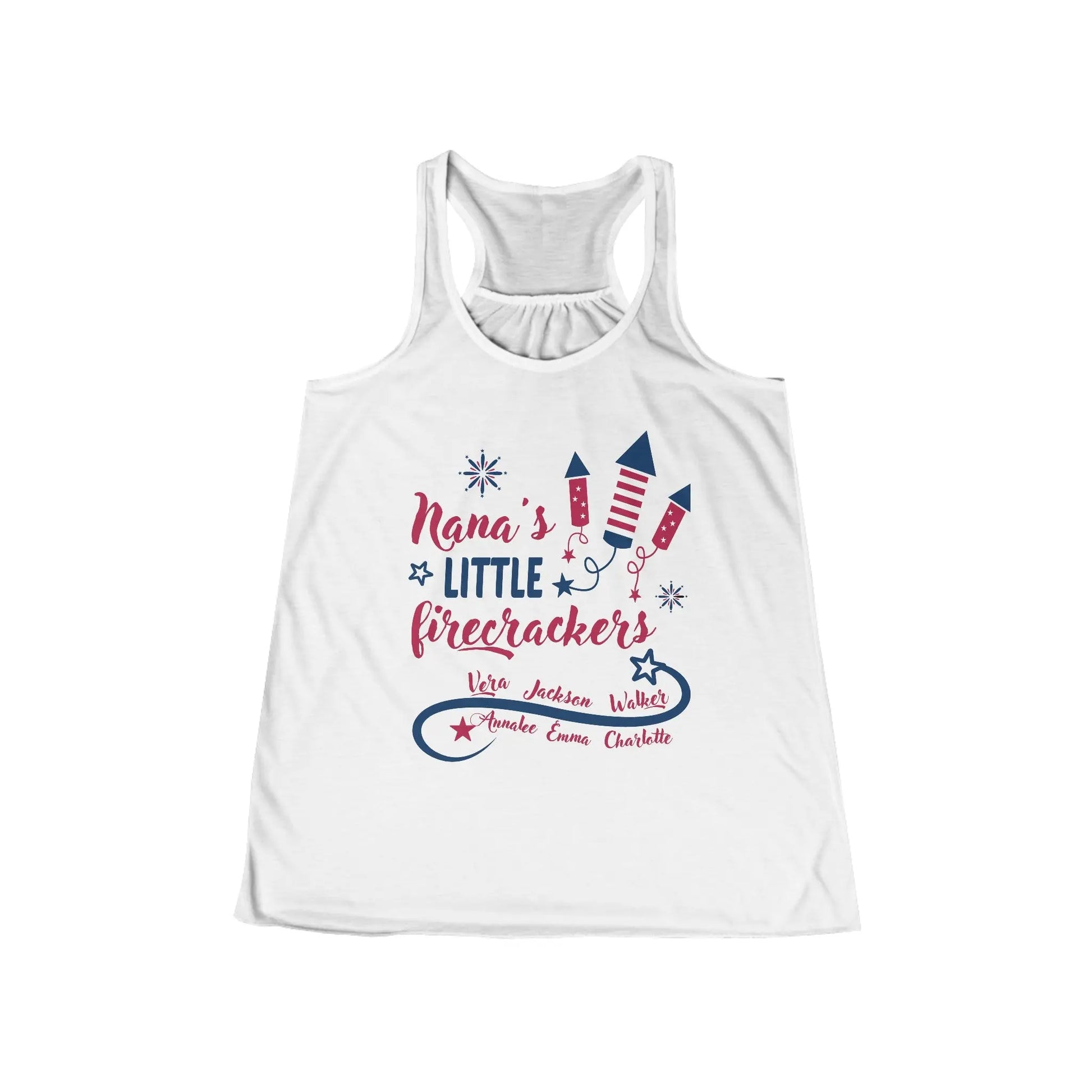 Nana's Firecrackers Personalized Women's Flowy Racerback Tank Printify