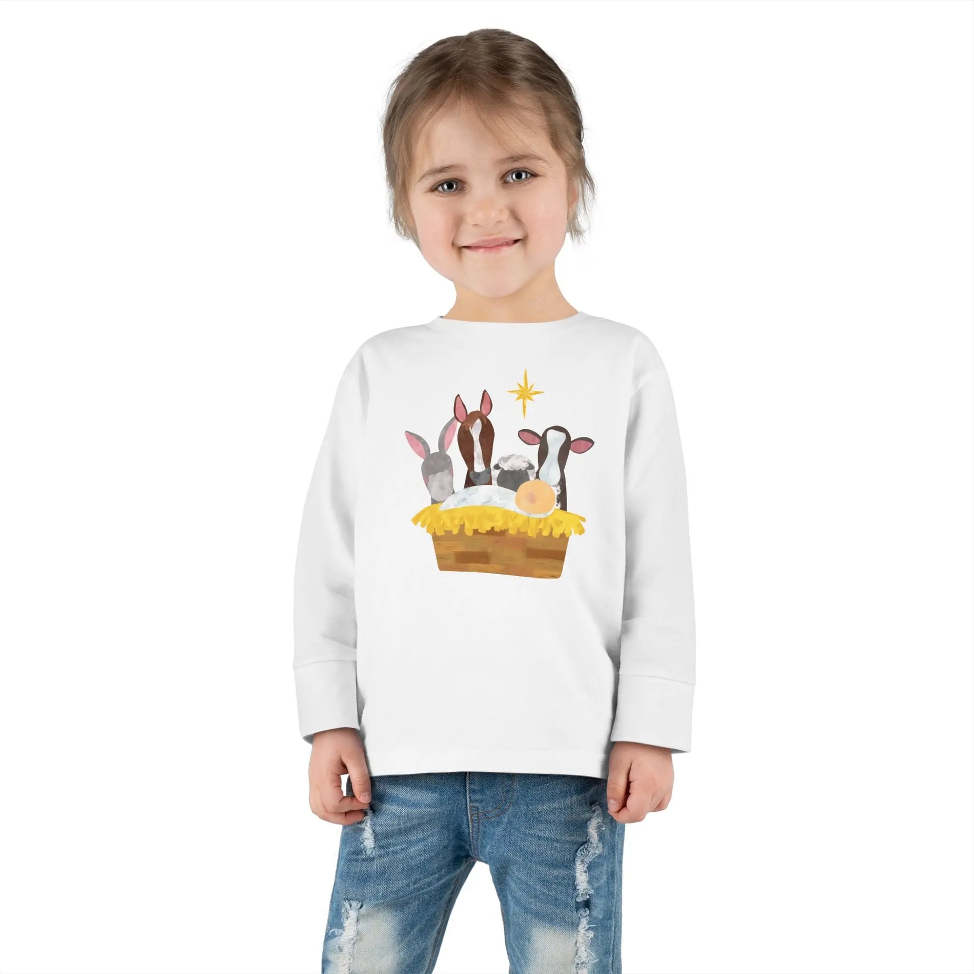 Nativity Blue Toddler Long Sleeve Tee Printify