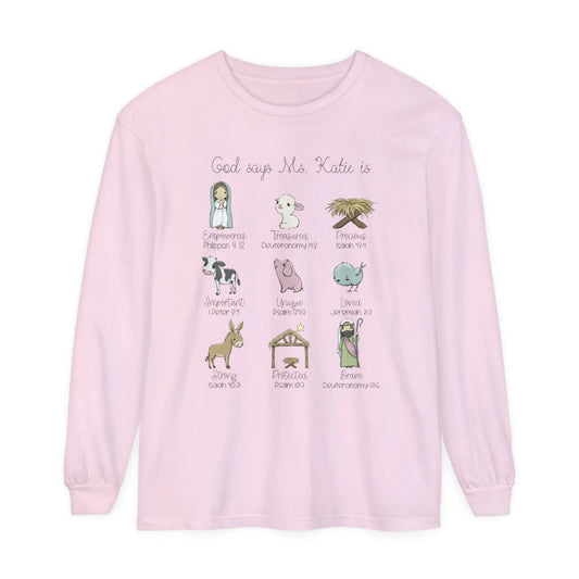 Nativity Personalized Garment-dyed Long Sleeve T-Shirt Printify