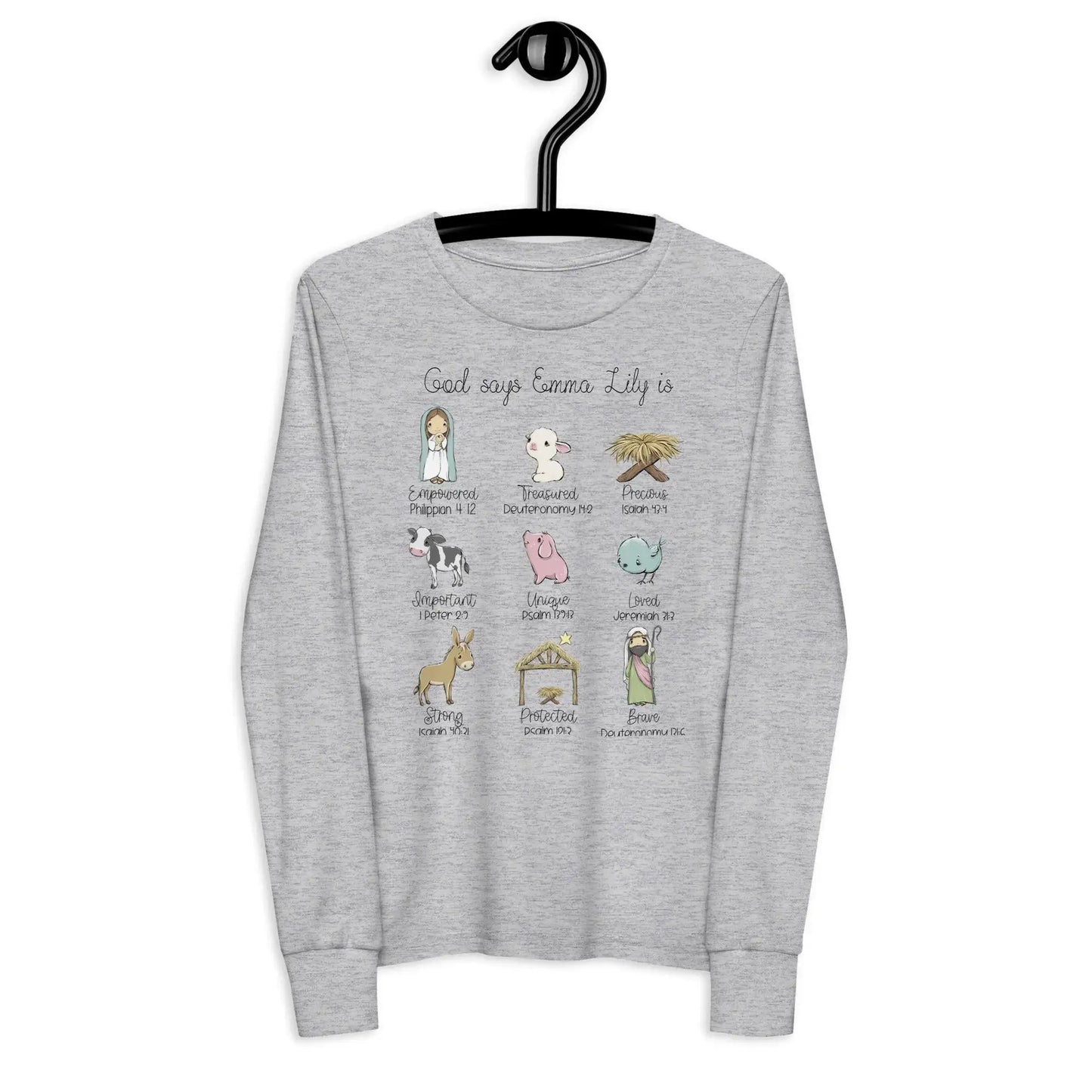 Nativity Personalized Kids' Premium Long Sleeve T-Shirt - Youth Sizes SPOD