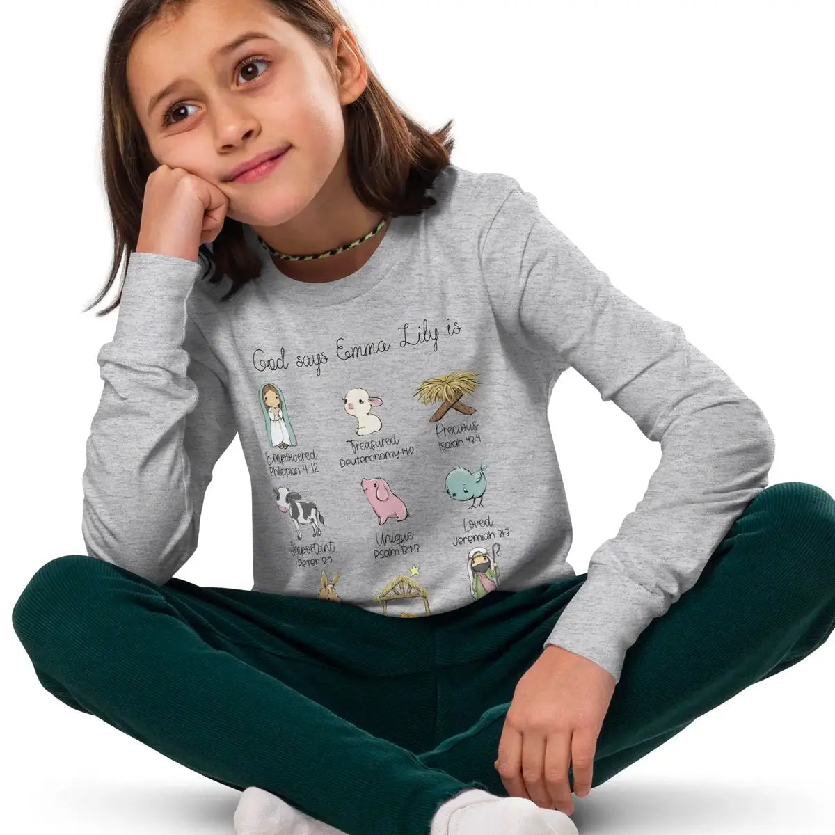 Nativity Personalized Kids' Premium Long Sleeve T-Shirt - Youth Sizes SPOD