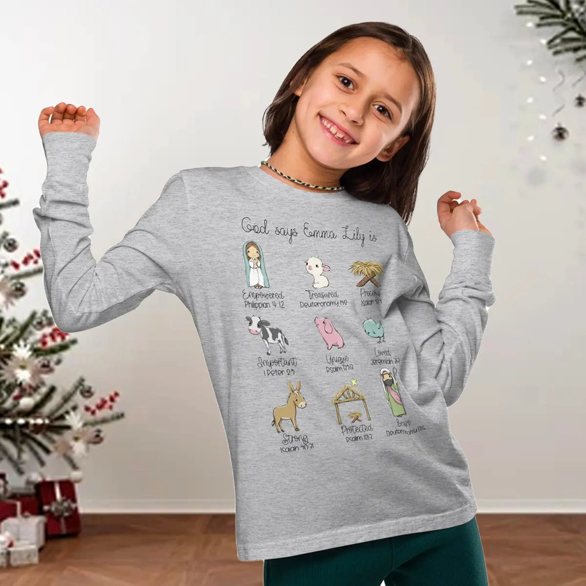 Nativity Personalized Kids' Premium Long Sleeve T-Shirt - Youth Sizes SPOD
