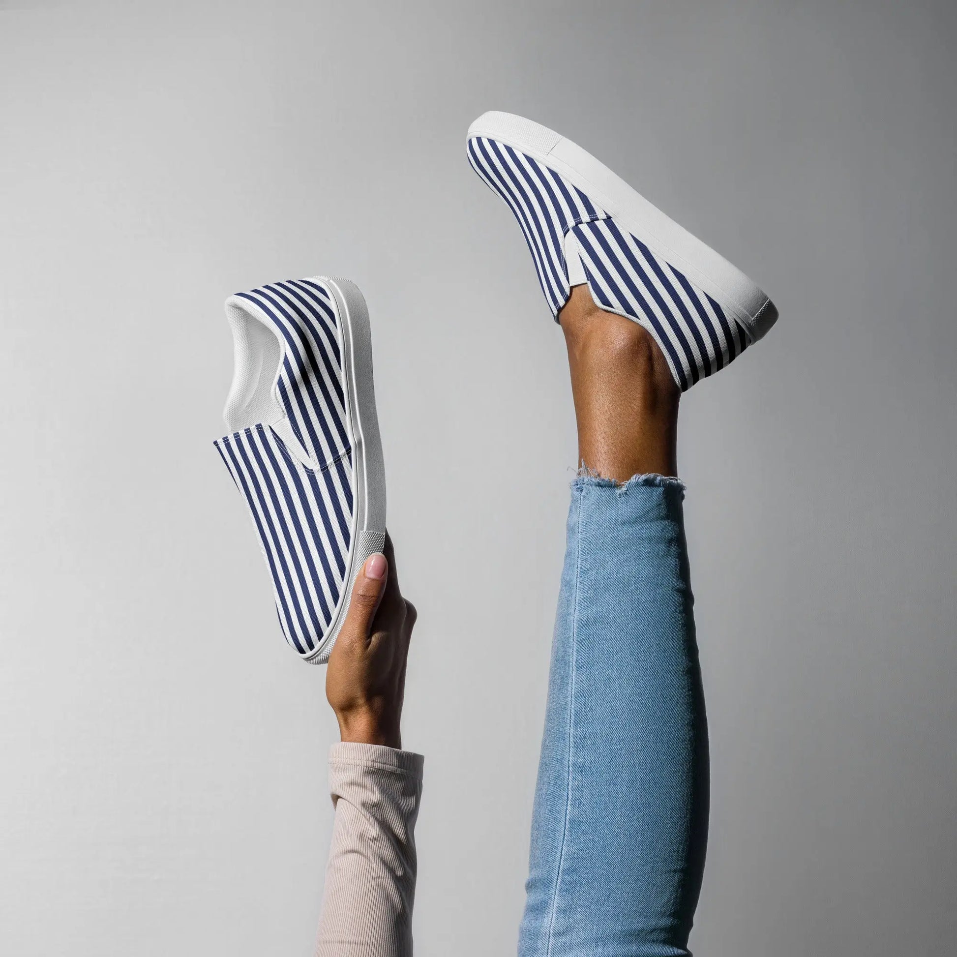 Navy Stripe Women’s slip-on canvas shoes Amazing Faith Designs