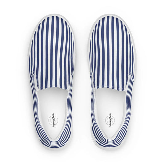 Navy Stripe Women’s slip-on canvas shoes Amazing Faith Designs