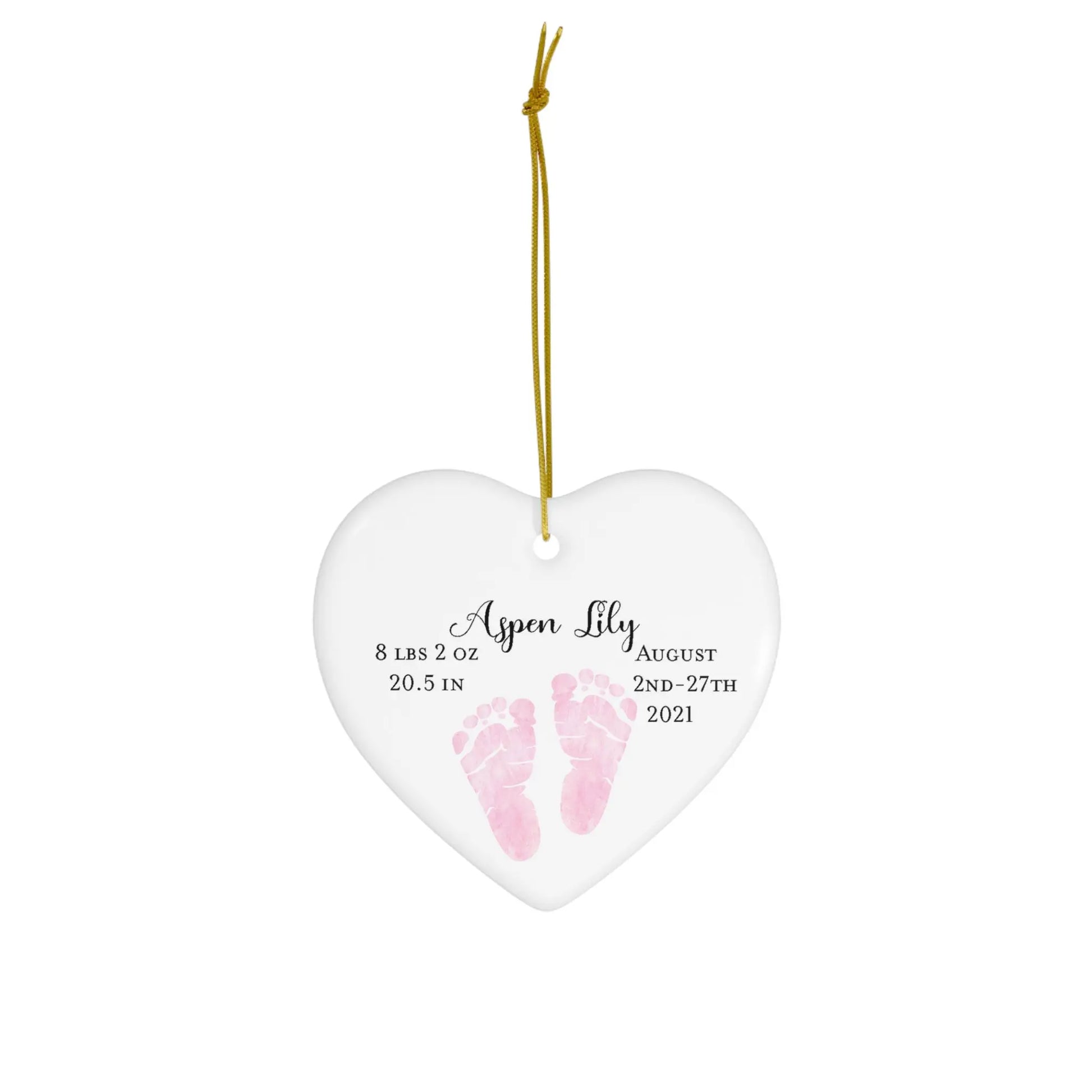 Newborn Stats Birth Ornament, Baby Feet Ornament, Baby's First Christmas Ornament Printify
