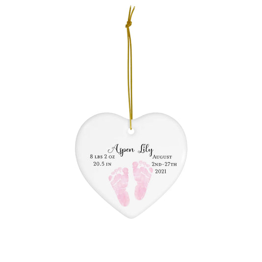 Newborn Stats Birth Ornament, Baby Feet Ornament, Baby's First Christmas Ornament Printify