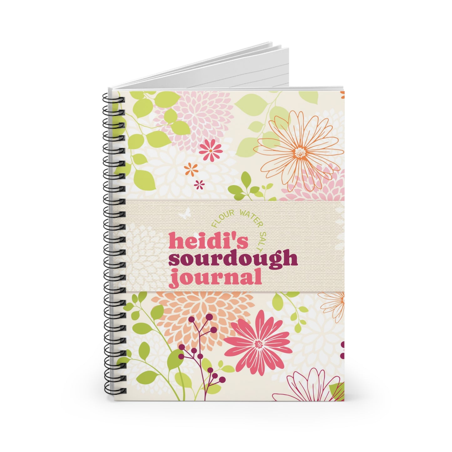 Sourdough Journal Spiral Notebook (Floral) — Personalized Recipe & Starter Log - Amazing Faith Designs