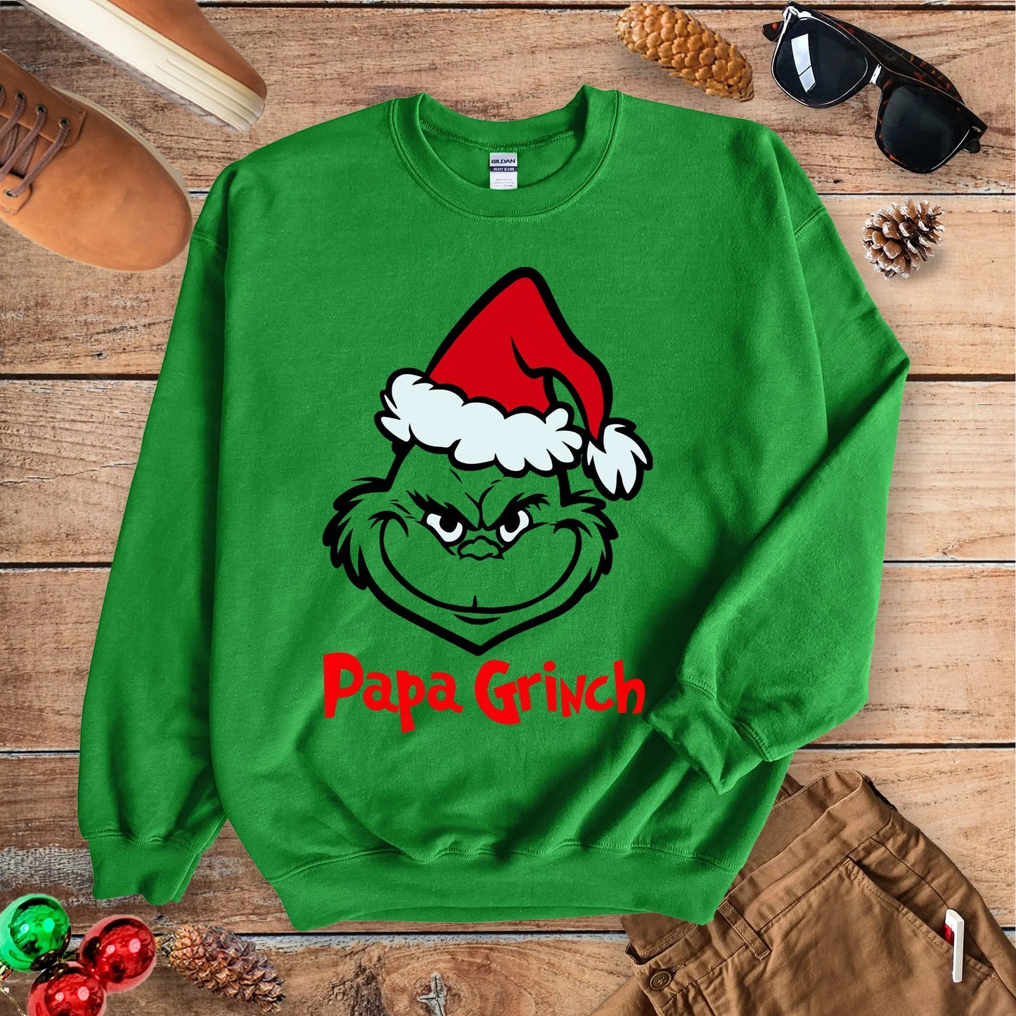 Papa Grinch Crewneck Sweatshirt, Cute Men's Christmas Sweatshirt, Grandpa, Papa, Pawpaw Gift Printify