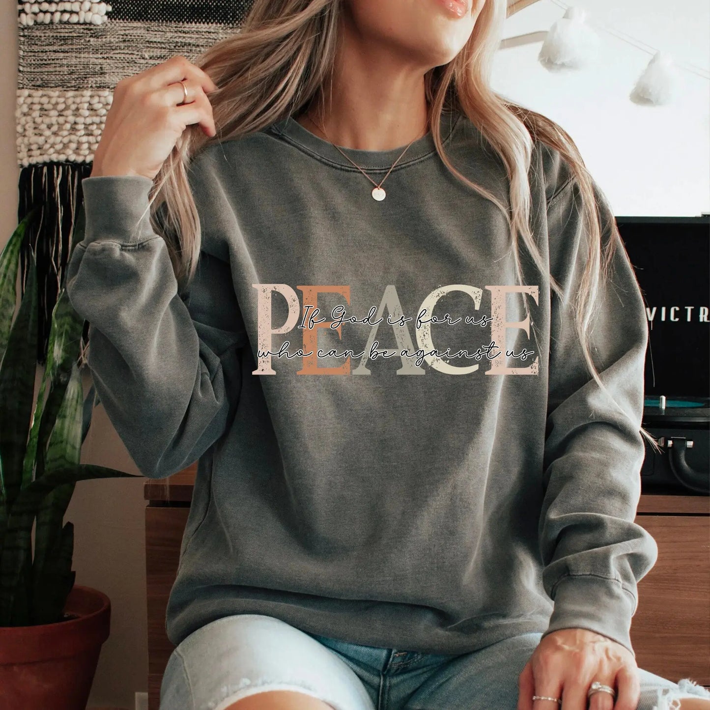 Peace, If God is For Us, Unisex Comfort Colors Sweatshirt Printify