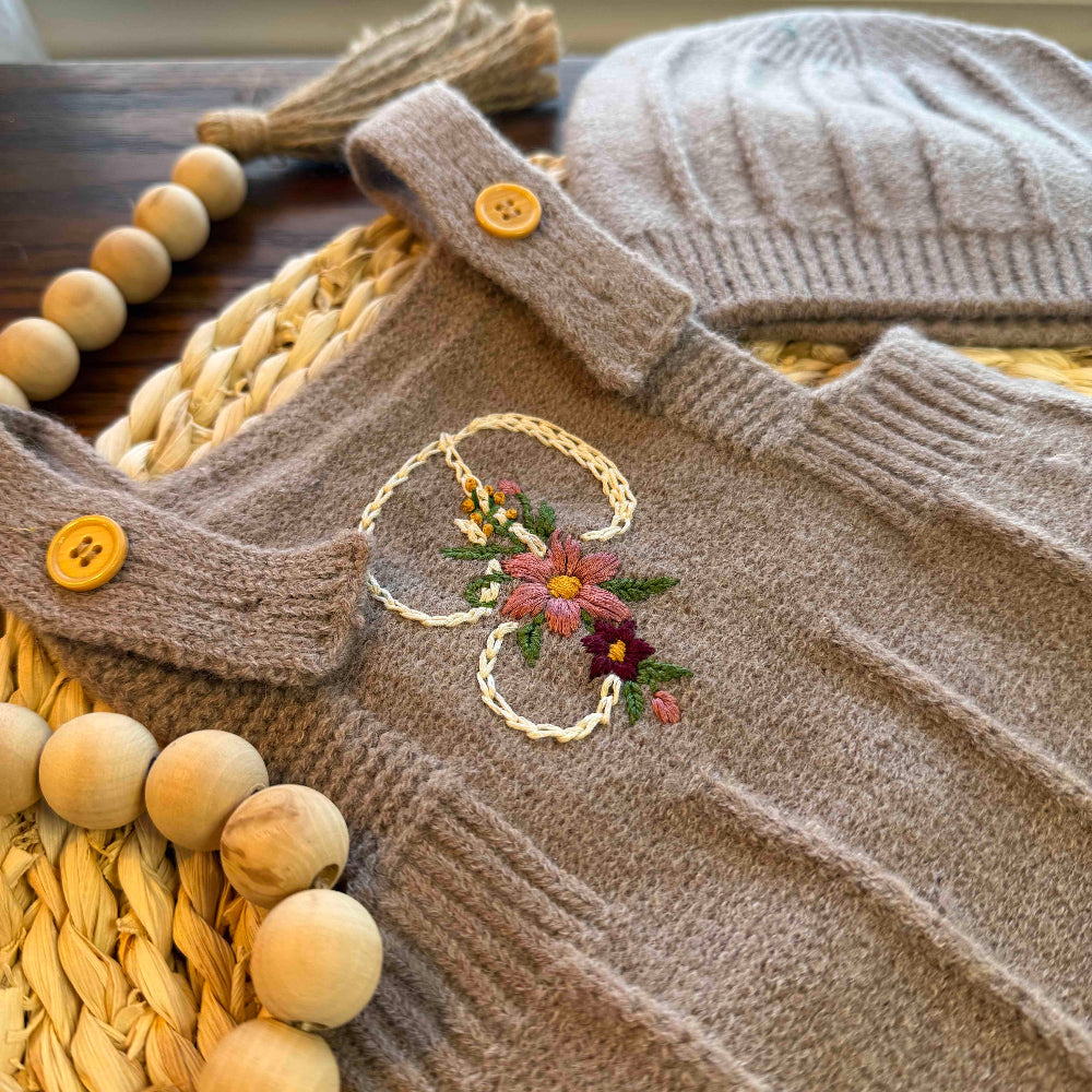 Hand Embroidered Initial Knit Romper - Amazing Faith Designs
