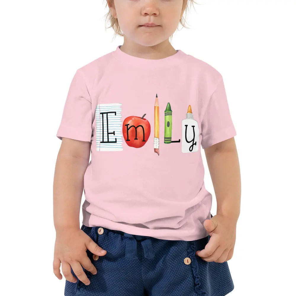 Personalized Back to School Toddler Short Sleeve Tee - Pink Amazing Faith Designs