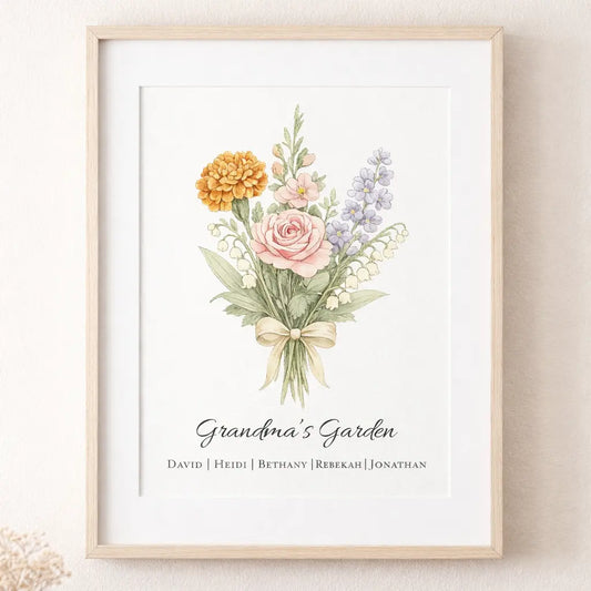 Personalized Birth Month Flower Bouquet Art | Print or Original Watercolor Amazing Faith Designs