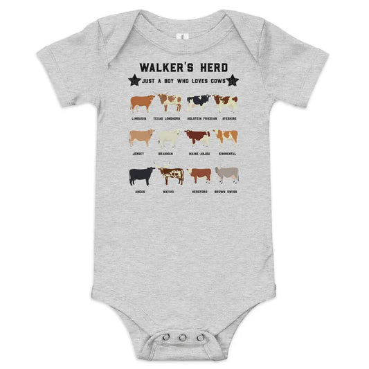 Personalized Cow Herd Baby short sleeve onesie Amazing Faith Designs