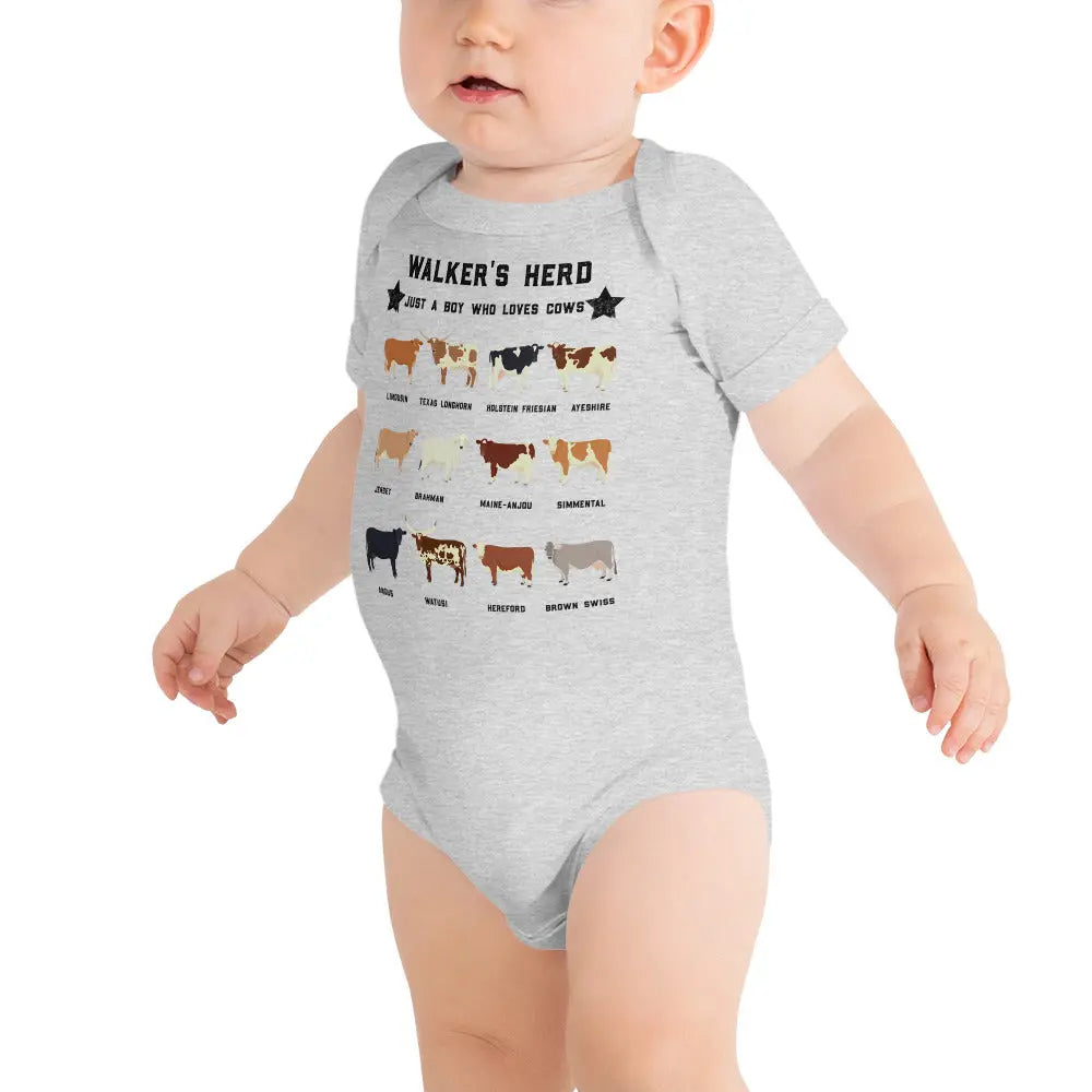 Personalized Cow Herd Baby short sleeve onesie Amazing Faith Designs