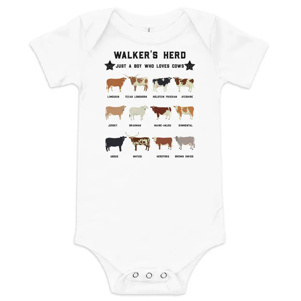 Personalized Cow Herd Baby short sleeve onesie Amazing Faith Designs