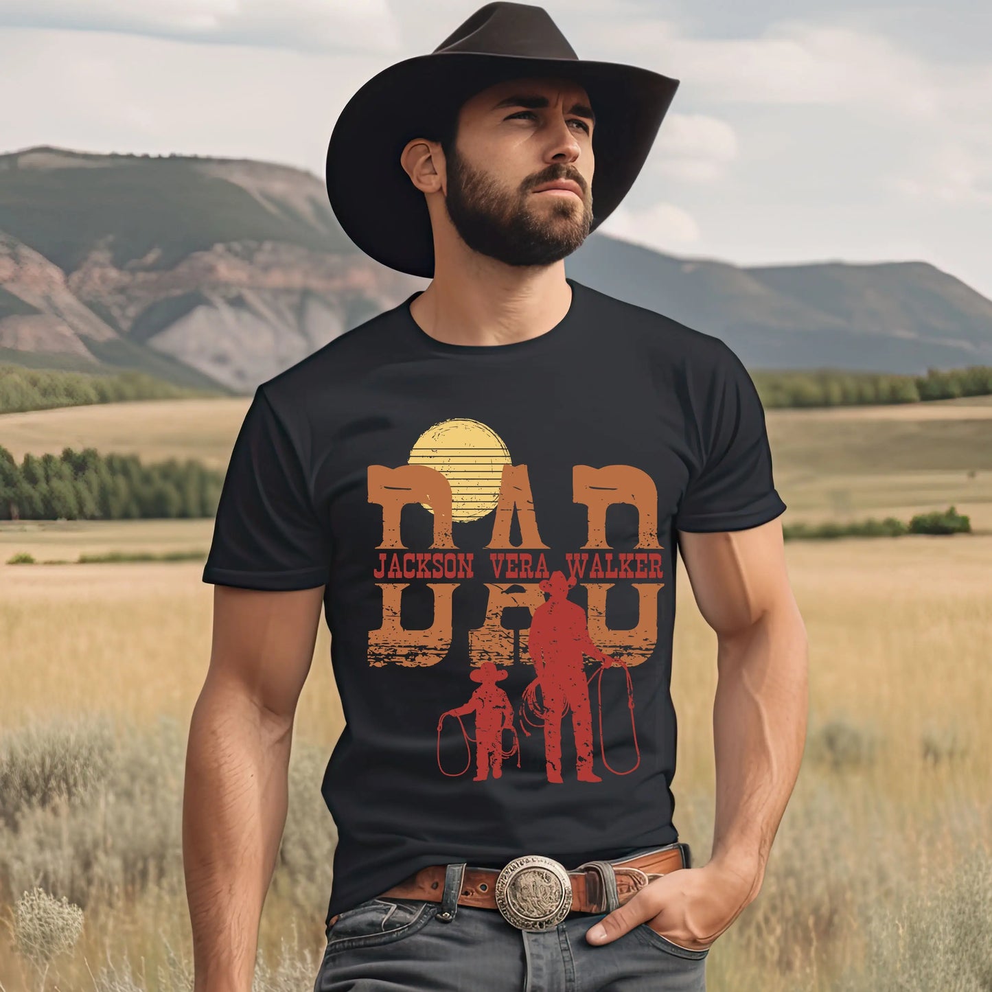 Personalized Dad Unisex t-shirt, Cowboy Dad Shirt, Western Dad Shirt Amazing Faith Designs