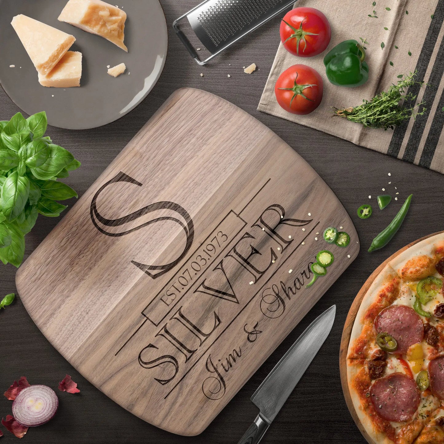 Personalized Engraved Cutting Board with Classic Monogram Design teelaunch