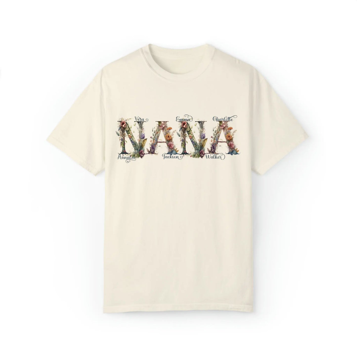 Personalized Floral Mama Grandma Comfort Colors Shirt, Grandma Shirt with Kids Names Printify