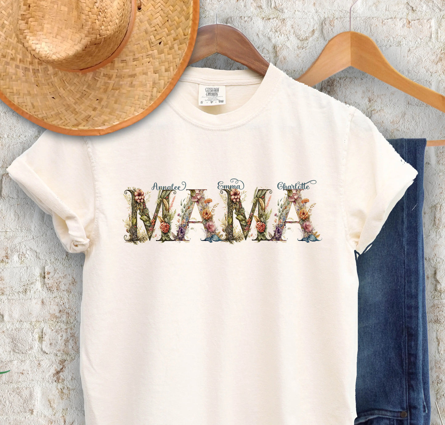 Personalized Floral Mama Grandma Comfort Colors Shirt, Grandma Shirt with Kids Names Printify