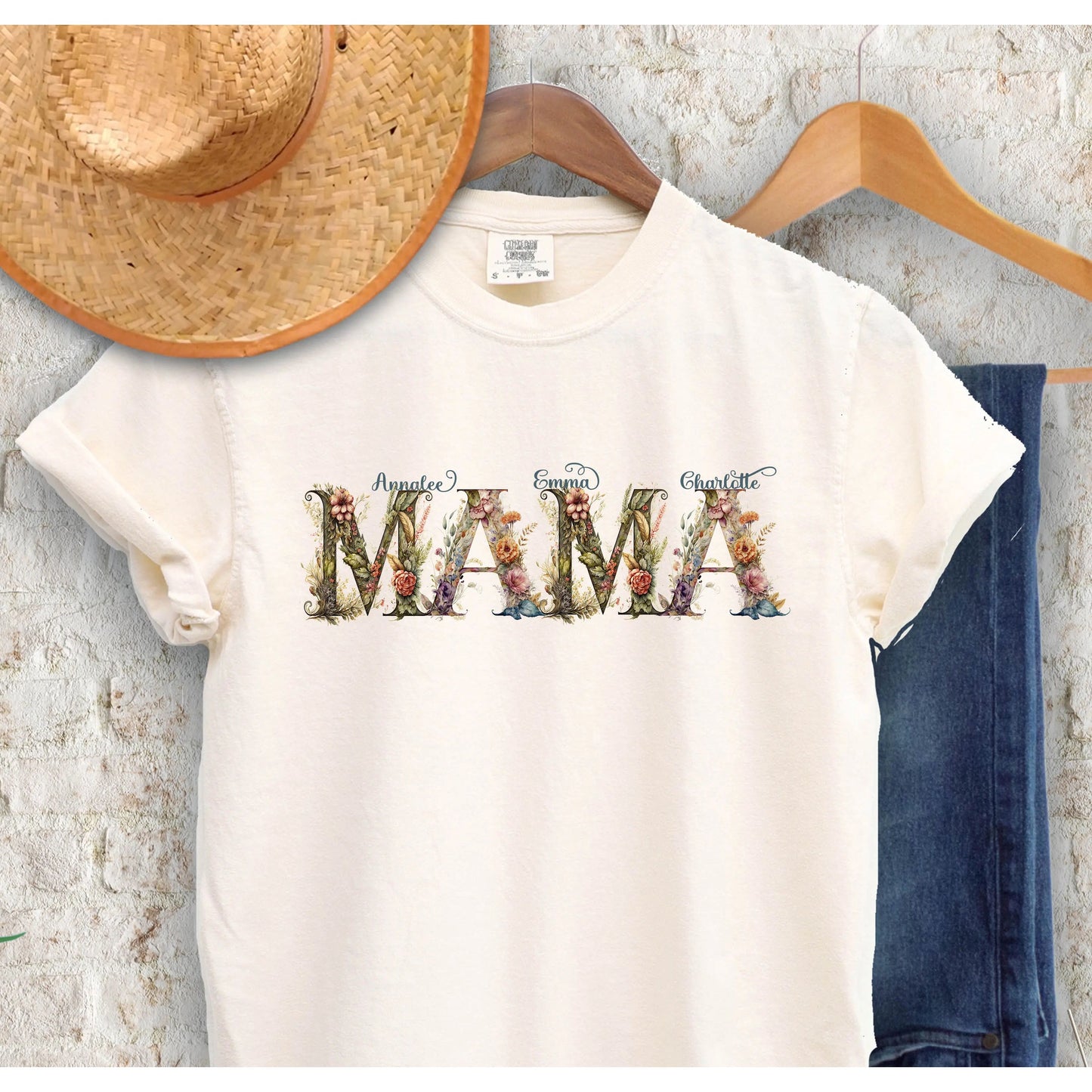 Personalized Floral Mama Grandma Comfort Colors Shirt, Grandma Shirt with Kids Names Printify