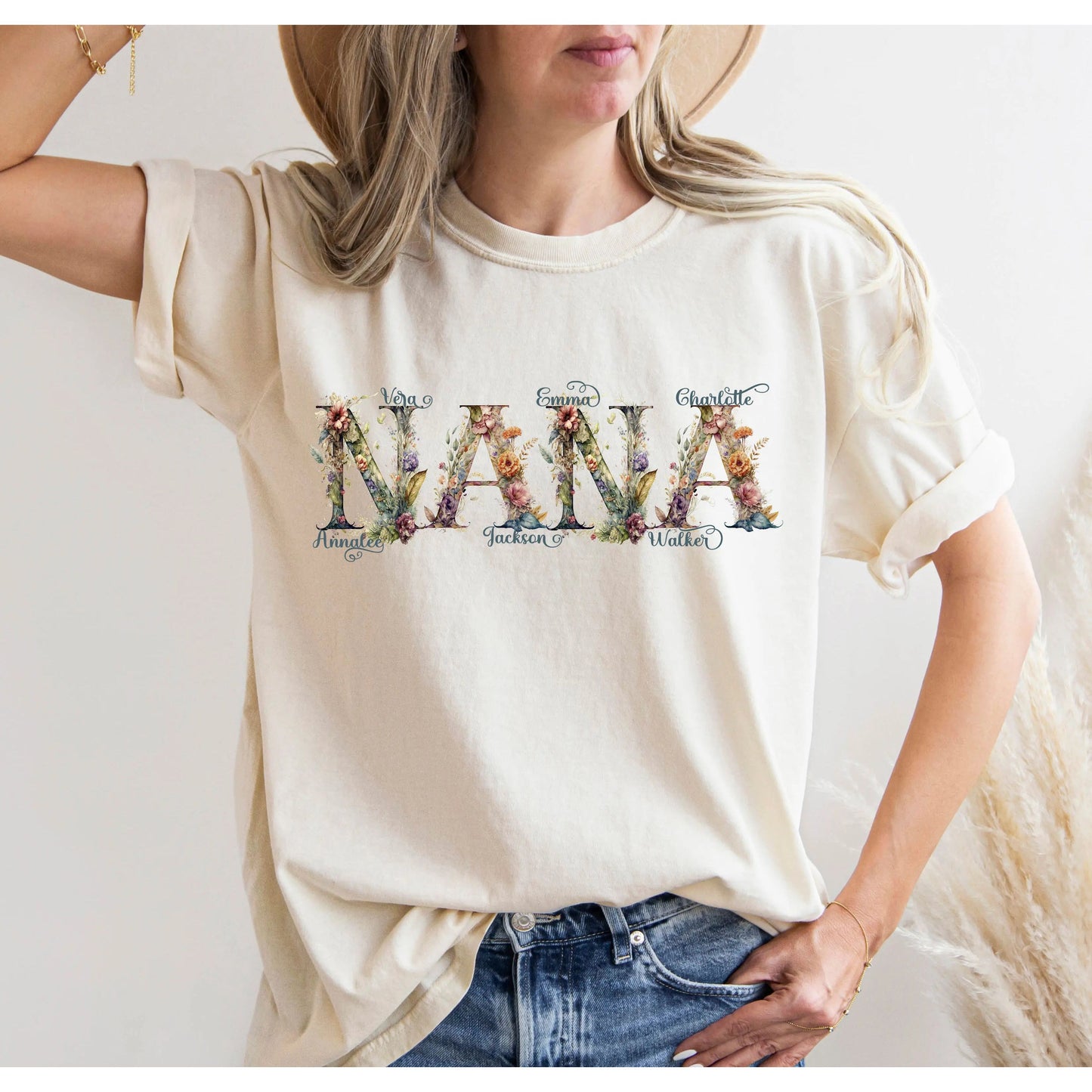 Personalized Floral Mama Grandma Comfort Colors Shirt, Grandma Shirt with Kids Names Printify