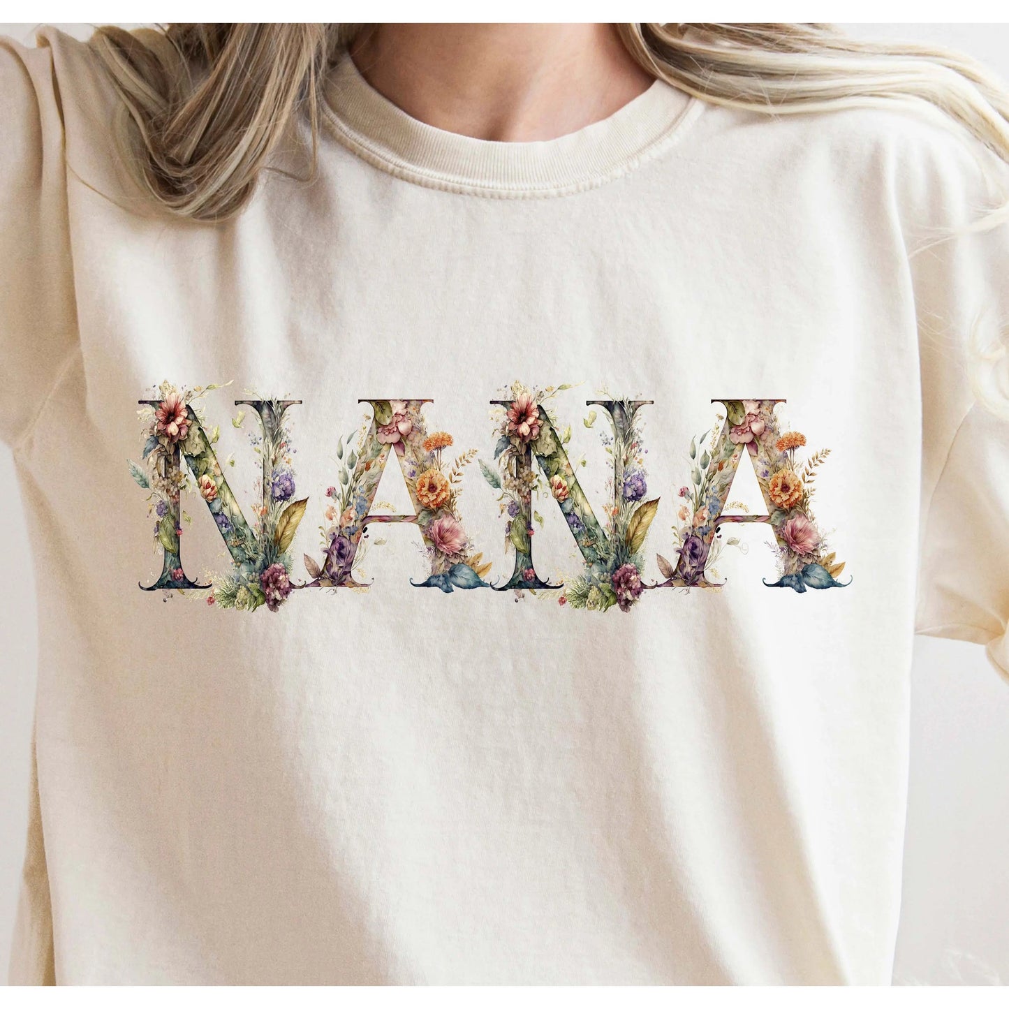 Personalized Floral Mama Grandma Comfort Colors Shirt, Grandma Shirt with Kids Names Printify