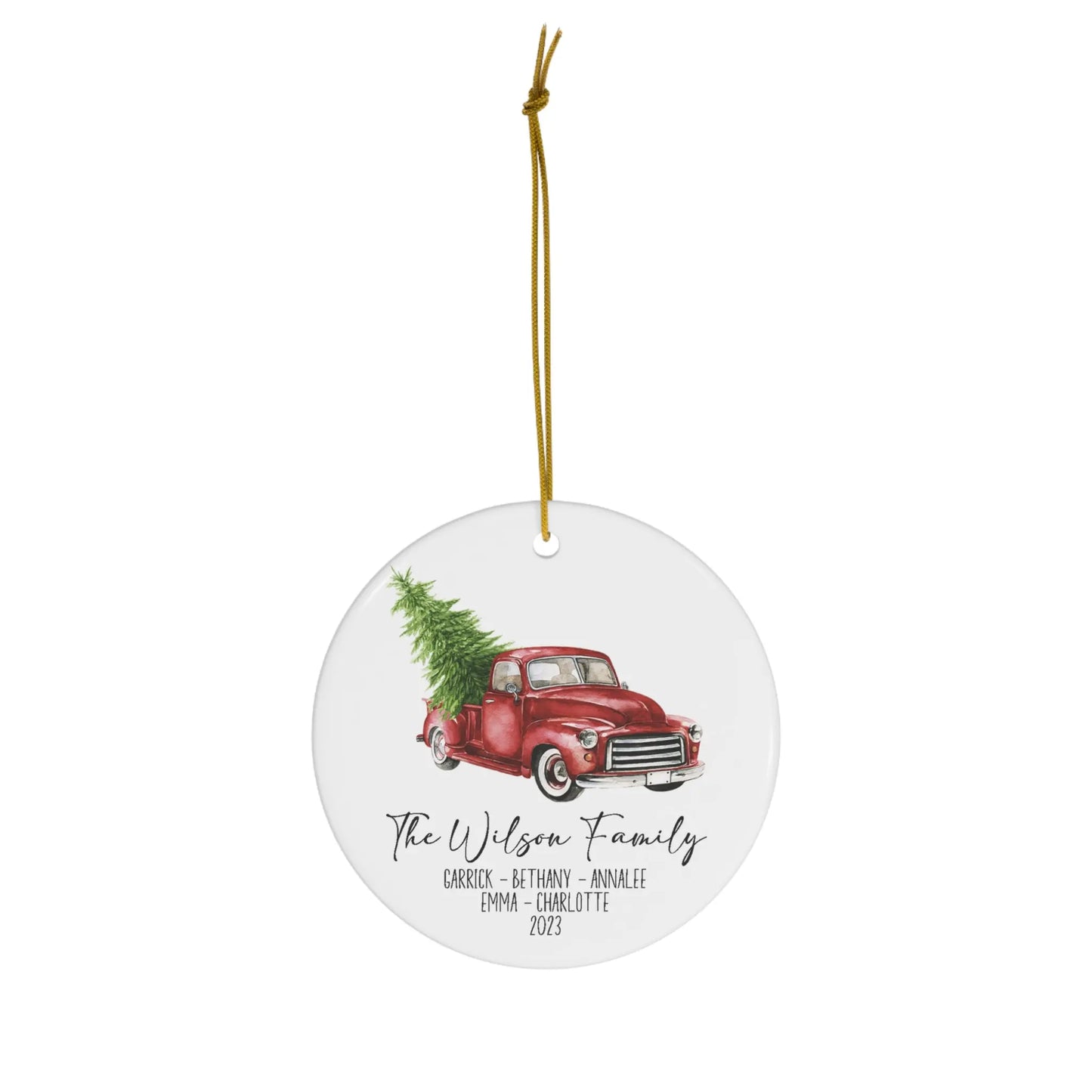 Personalized Red Truck Family Ornament Printify