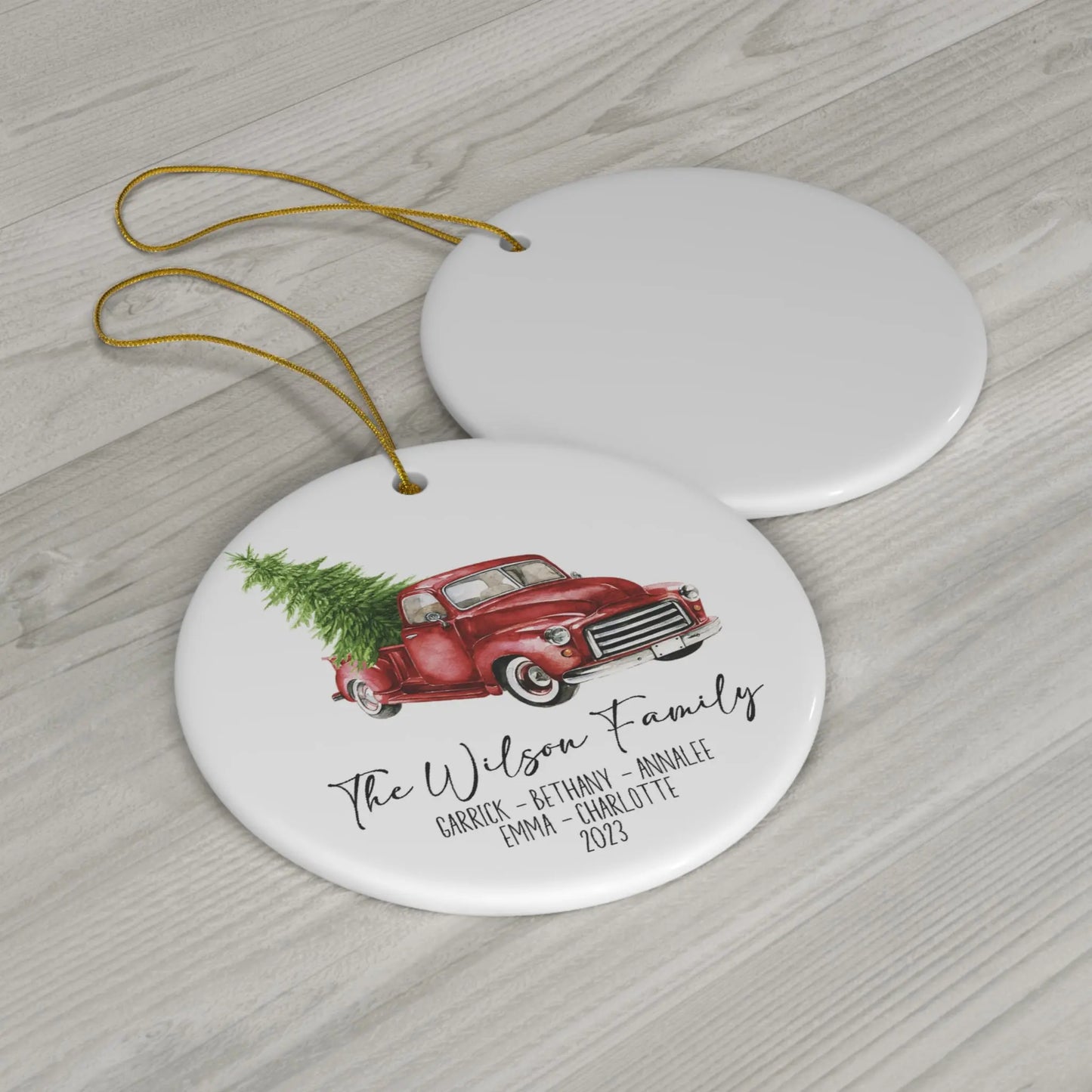 Personalized Red Truck Family Ornament Printify