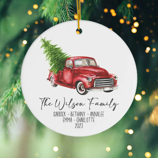 Personalized Red Truck Family Ornament Printify