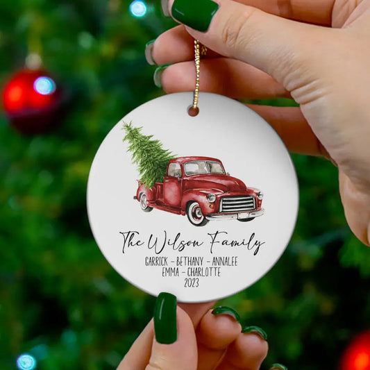 Personalized Red Truck Family Ornament Printify