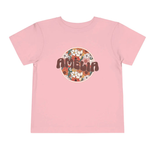 Personalized Retro Flowers Toddler Short Sleeve Tee Printify