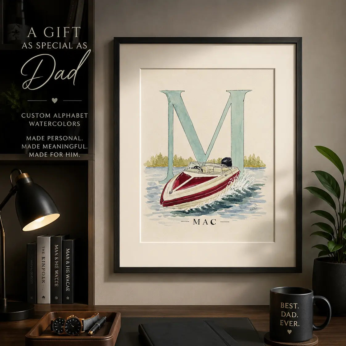 Personalized Watercolor Initial Painting for Dad or Grandpa Amazing Faith Designs