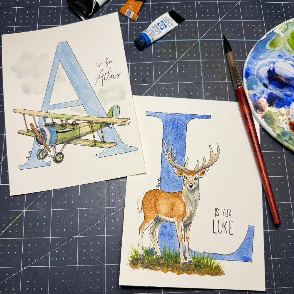 Personalized Watercolor Initial Painting for Dad or Grandpa Amazing Faith Designs